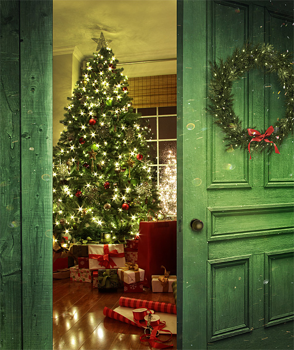 Christmas door open